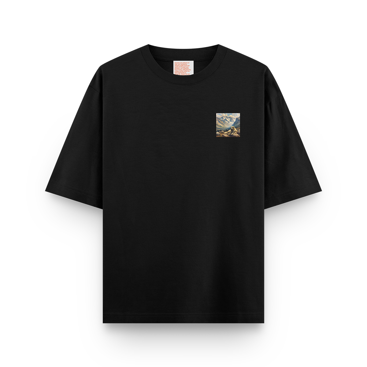 Product A dog sitting in mountains